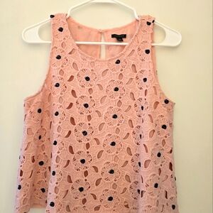 ANN TAYLOR Cropped Women’s Small S Pink Blue Floral Crochet Sleeveless Lined